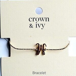 Crown & Ivy Monogram Letter "W" or "M" Adjustable Bracelet Gold Tn NEW Up To 11"